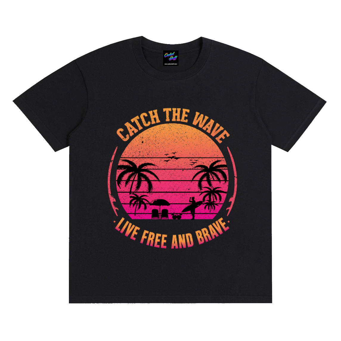 Catch the Wave T-Shirt – Retro Surfing Beach Sunset Tee, Tropical