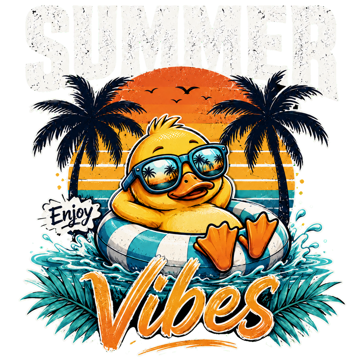 Funny Summer Vibes Duck T-Shirt – Tropical Beach Vacation Graphic Tee