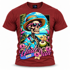 coolest,stuff,tshirt,shirt,tee,unisex,fashion,gift,bold,graphic,apparel,streetwear,casual,clothing,trendy,skeleton,skull,summer,beach,tropical,vacation,sun,sunglasses,coconut,drink,straw,hat,hawaiian,hibiscus,floral,palms,ocean,sand,island,paradise,relaxation,retro,vintage,colorful,turquoise,humor,holiday,coastal,cartoon,illustration,typography,red