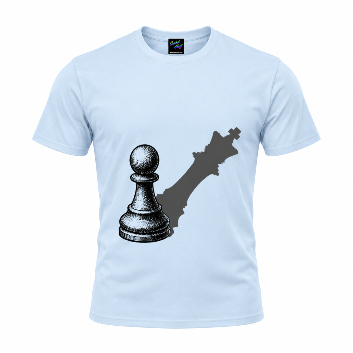 coolest,stuff,tshirt,shirt,tee,unisex,fashion,gift,graphic,apparel,streetwear,casual,clothing,outfit,trendy,chess,pawn,king,shadow,strategy,ambition,potential,leadership,confidence,motivation,growth,transformation,determination,vision,mindset,success,resilience,power,aspiration,belief,mastery,intellect,tactics,endgame,silhouette,monochrome,black,grey,minimalist,symbolism,blue