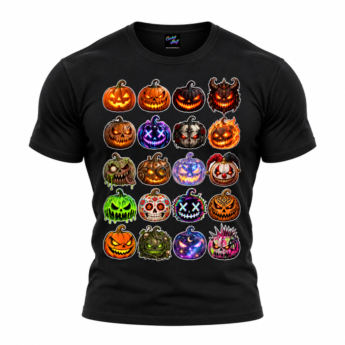 Spooky Pumpkin Faces T-Shirt – Halloween Jack-O’-Lantern Graphic Tee