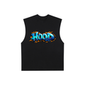 Raw Edge Cotton Tank Top Unique Hood Graffiti Style