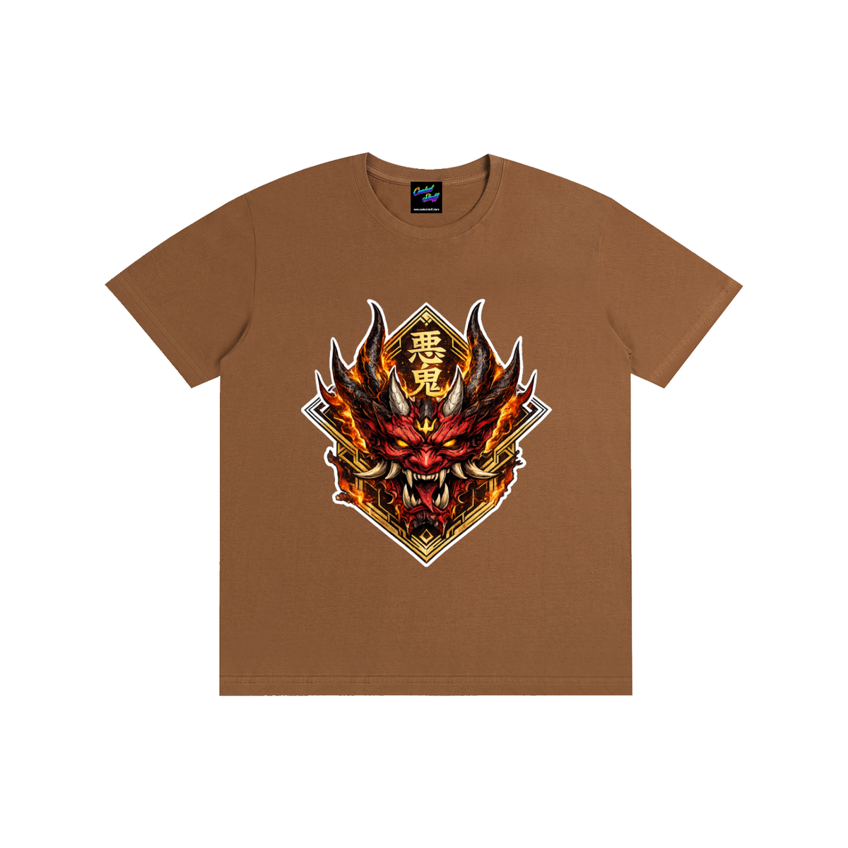 Japanese,oni,mask,demon,tshirt,samurai,shirt,graphic,tee,mythology,clothing,fire,artwork,red,streetwear,anime,dark,fantasy,horned,culture,alternative,tattoo,warrior,aesthetic,manga,gothic,asian,coolest,stuff