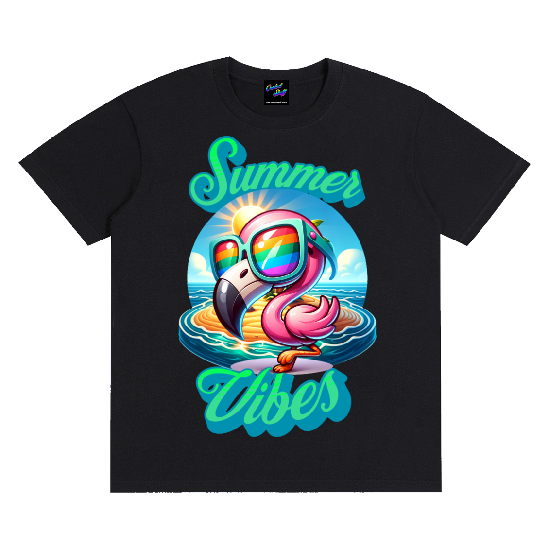 summer,vibes,coolest,stuff,tshit,shirt,tee,flamingo,tropical,beach,holiday,vacation,rainbow,sunglasses,cute,pink,island,life,sunshine,ocean,lover,gift,cruise,party,funny,graphic,colourful,aesthetic,coastal,paradise,apparel