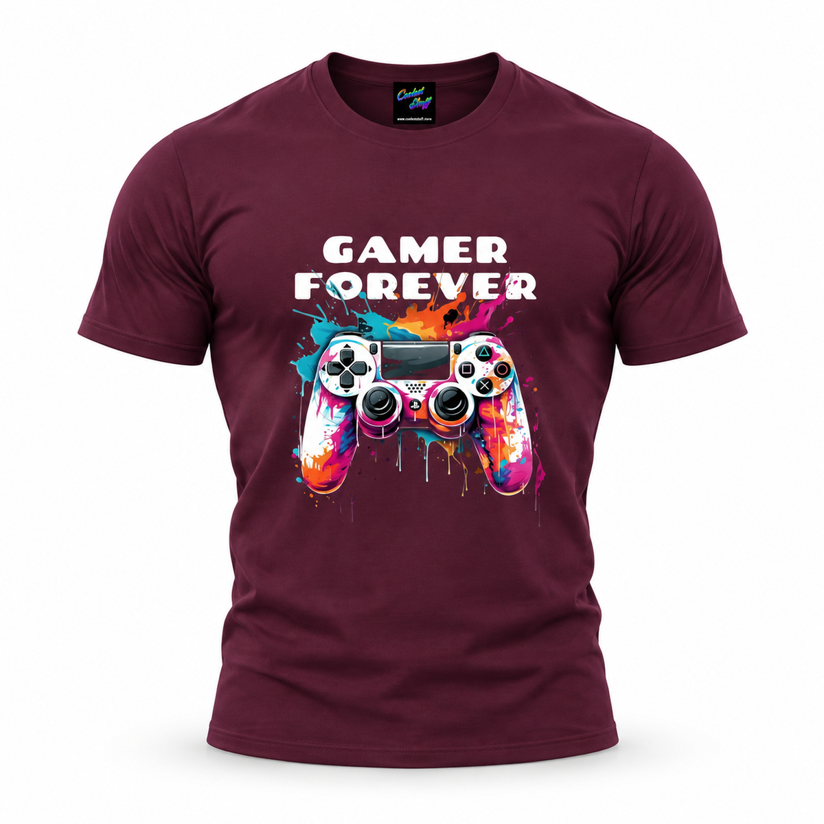 coolest,stuff,tshirt,shirt,tee,unisex,fashion,gift,graphic,apparel,streetwear,casual,clothing,outfit,trendy,gamer,forever,gaming,controller,gamepad,playstation,console,joystick,buttons,graffiti,paint,splatter,drips,colorful,vibrant,cyan,magenta,orange,yellow,white,black,typography,slogan,geek,nerd,esports,multiplayer,player,illustration,purple
