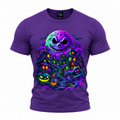 coolest,stuff,tshirt,shirt,tee,unisex,fashion,gift,bold,graphic,apparel,streetwear,casual,halloween,haunted,village,skull,moon,pumpkins,bats,ghost,hooded,ghoul,horror,gothic,spooky,creepy,supernatural,night,neon,cyan,glowing,clouds,smoke,stairs,trees,claws,fantasy,october,autumn,illustration,purple