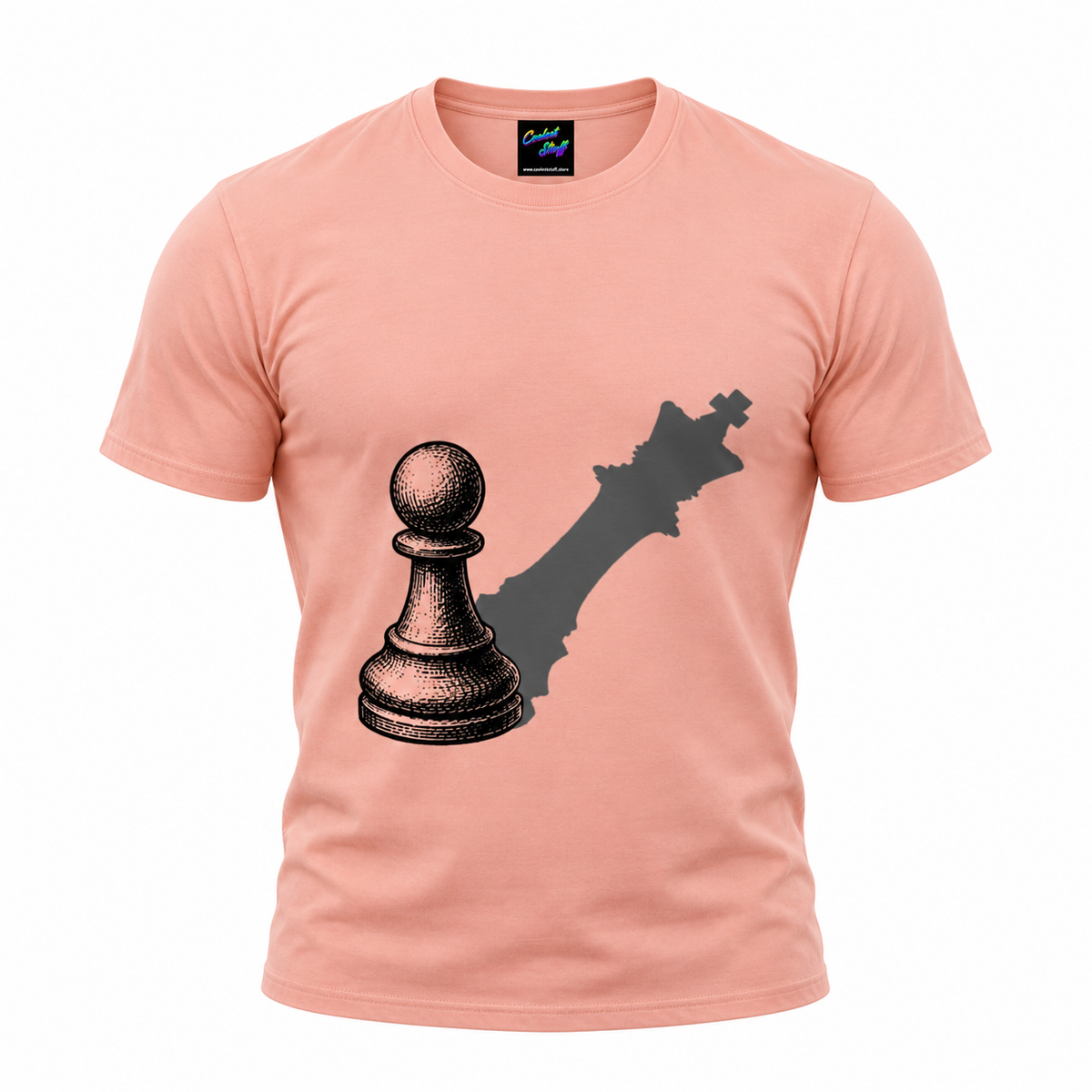 coolest,stuff,tshirt,shirt,tee,unisex,fashion,gift,graphic,apparel,streetwear,casual,clothing,outfit,trendy,chess,pawn,king,shadow,strategy,ambition,potential,leadership,confidence,motivation,growth,transformation,determination,vision,mindset,success,resilience,power,aspiration,belief,mastery,intellect,tactics,endgame,silhouette,monochrome,black,grey,minimalist,symbolism,pink