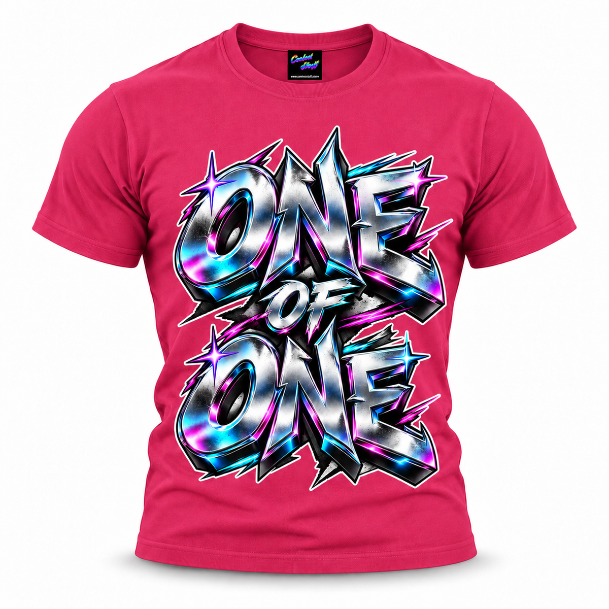 coolest,stuff,tshirt,shirt,tee,unisex,fashion,gift,bold,graphic,apparel,streetwear,casual,clothing,trendy,one,unique,individuality,original,authentic,confidence,identity,expression,chrome,metallic,silver,neon,cyan,magenta,graffiti,typography,lettering,3d,beveled,reflective,futuristic,cyberpunk,edgy,grunge,distressed,stars,lightning,statement,urban,rosepink