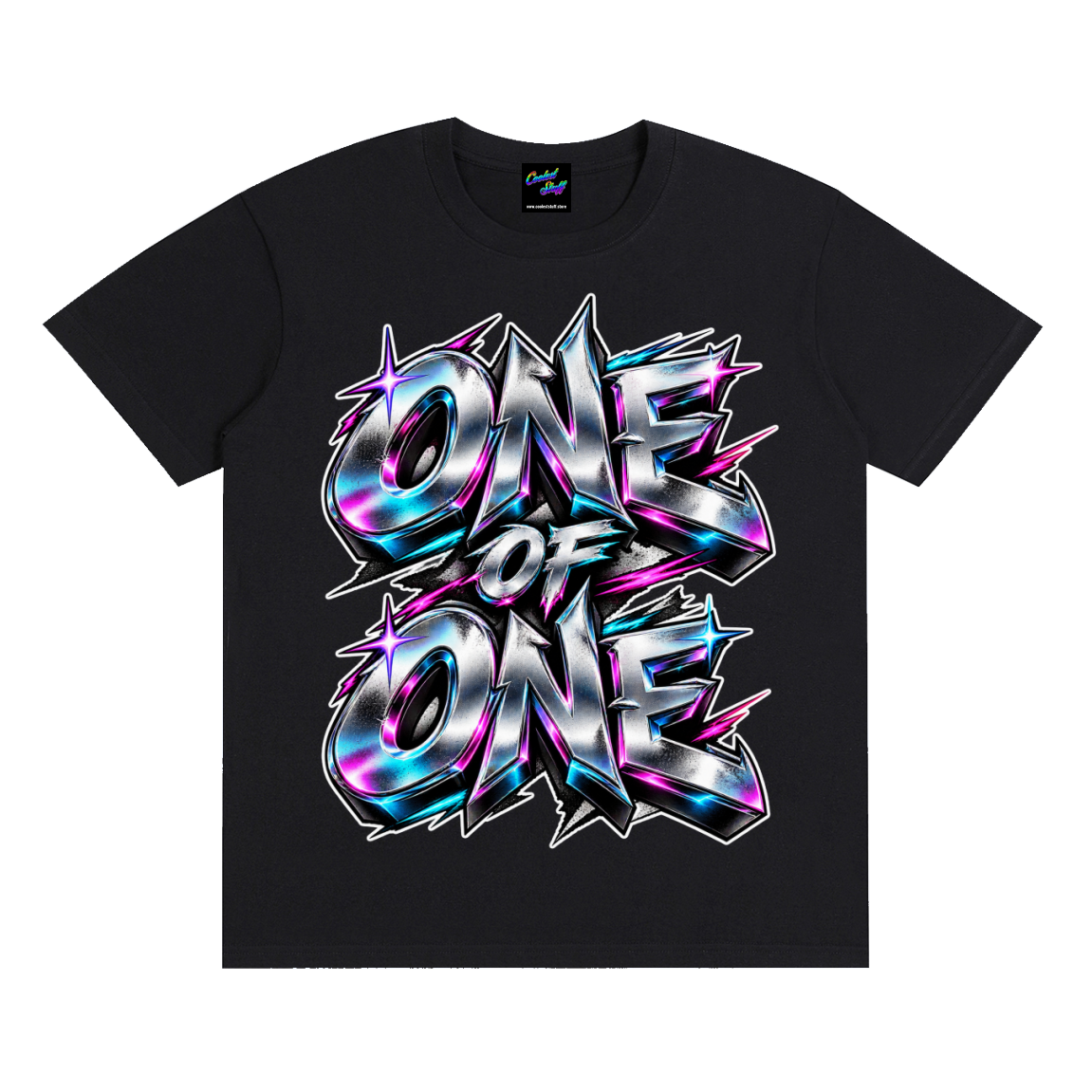 one,tee,tshirt,shirt,outfit,streetwear,chrome,graffiti,neon,unique,graphic,futuristic,clothing,metallic,cyberpunk,fachion,urban,statement,bold,typography,original,style,gift,trendsetter,festival,otufit,unisex,electric,limited,edition,individuality,cool