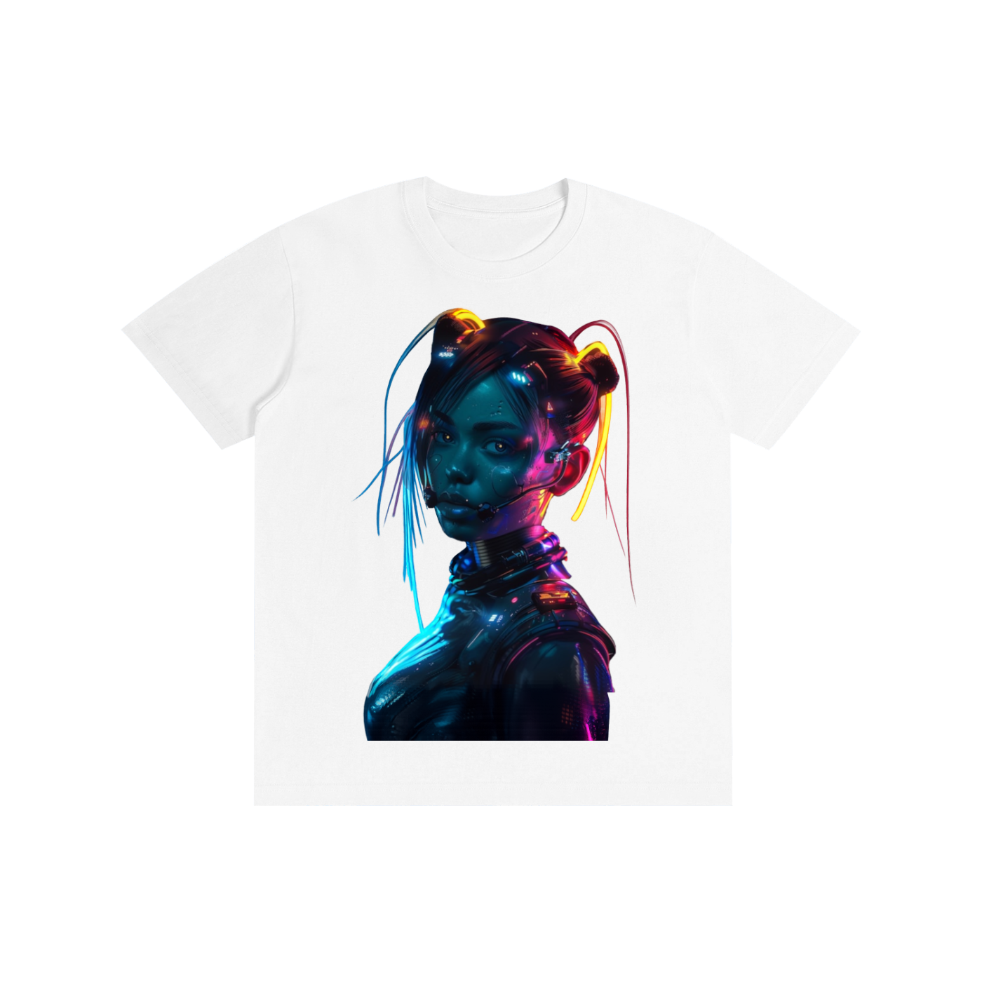 cyberpunk,cyber,girl,futuristic,scifi,neon,synthwave,retrowave,vaporwave,ai,art,android,female,robot,fashion,digital,streetwear,urban,aesthetic,edgy,modern,graphic,tshirt,tee,shirt,design,trendy,apparel,gamer,gaming,gift,anime,futiristic,dystopian,lights,techwear,blue,purple,colorful,holographic,vibrant,artwork,illustation,high,detail,present,clothing