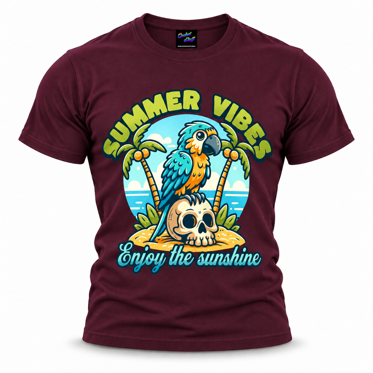 coolest,stuff,tshirt,shirt,tee,unisex,fashion,gift,bold,graphic,apparel,streetwear,casual,clothing,outfit,trendy,parrot,macaw,skull,pirate,tropical,summer,vibes,sunshine,beach,island,palms,coconuts,ocean,sand,vacation,holiday,paradise,coastal,bird,feathers,cartoon,cute,playful,retro,typography,script,purple