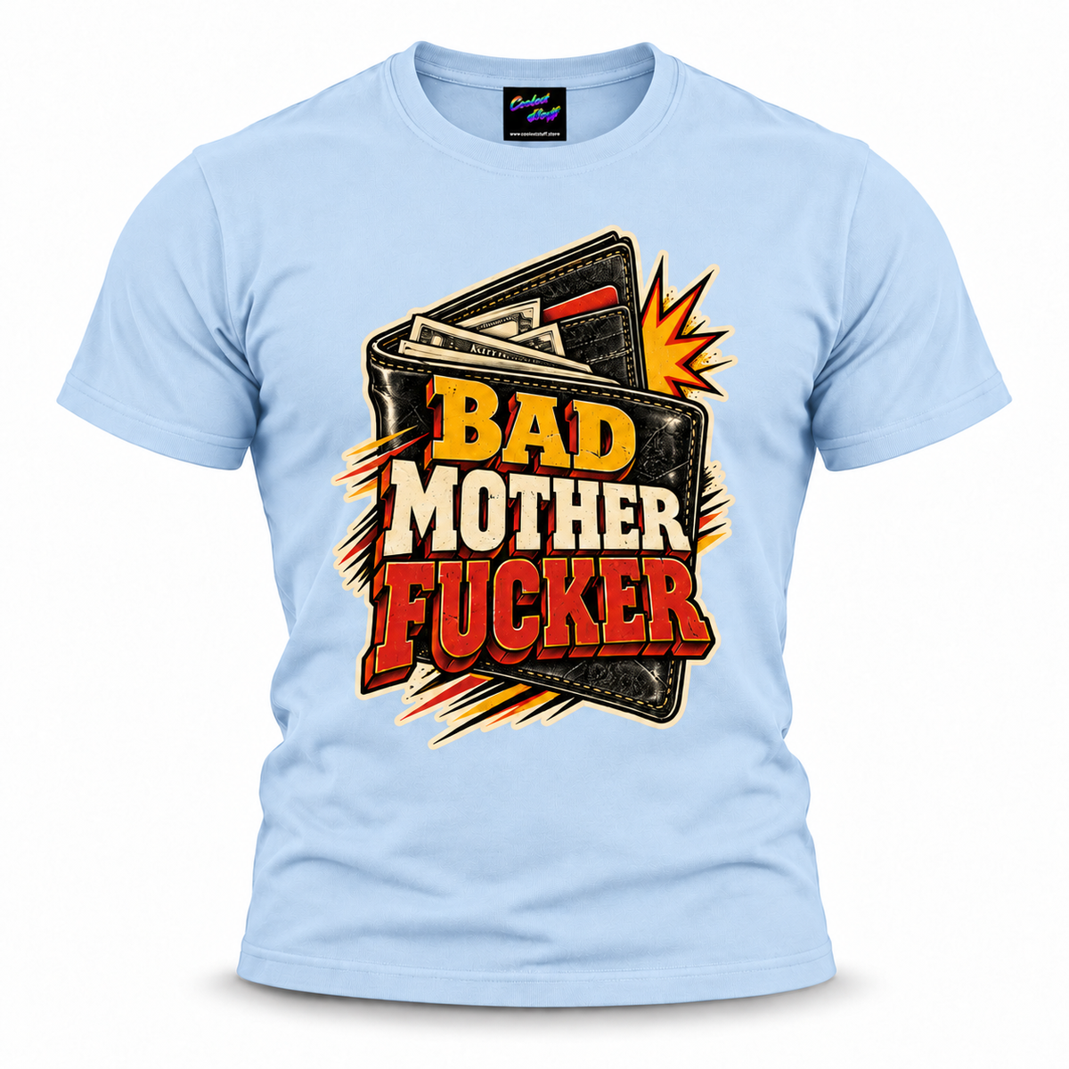 coolest,stuff,tshirt,shirt,tee,unisex,fashion,gift,bold,graphic,apparel,streetwear,casual,badass,wallet,cash,money,bad,mother,fucker,profanity,humor,irreverent,statement,slogan,typography,lettering,retro,distressed,comic,white,red,yellow,black,crewneck,printed,novelty,attitude,rebellious,cinema,cult,blue

