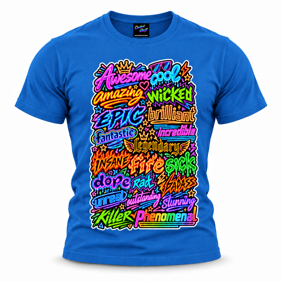 coolest,stuff,tshirt,shirt,tee,unisex,fashion,gift,bold,graphic,apparel,streetwear,casual,awesome,cool,amazing,wicked,epic,brilliant,fantastic,incredible,legendary,insane,fire,sick,dope,rad,badass,unreal,outstanding,stunning,killer,phenomenal,neon,graffiti,typography,collage,rainbow,glowing,lettering,slang,stars,crowns,flames,lightning,sunglasses,blue