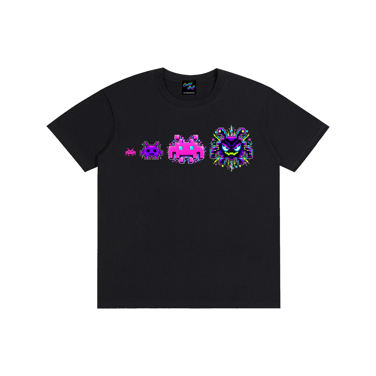 pixel,alien,tshirt,retro,gmaing,tee,arcade,game,shirt,8bit,ecolution,neon,gamer,design,space,invaders,art,clothing,gift,video,apparel,geek,merchandise