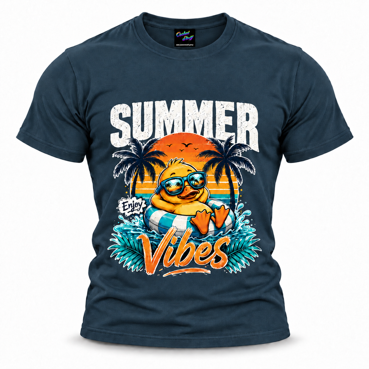 coolest,stuff,tshirt,shirt,tee,unisex,fashion,gift,bold,graphic,apparel,streetwear,casual,clothing,outfit,trendy,summer,vibes,palm,tropical,beach,ocean,sunset,vacation,paradise,island,coastal,holiday,retro,duck,duckling,enjoy,sunglasses,float,inflatable,swimming,pool,nostalgia,gradient,typography,script,stripes,horizon,relaxation,navy