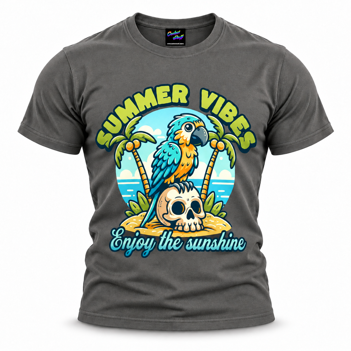 coolest,stuff,tshirt,shirt,tee,unisex,fashion,gift,bold,graphic,apparel,streetwear,casual,clothing,outfit,trendy,parrot,macaw,skull,pirate,tropical,summer,vibes,sunshine,beach,island,palms,coconuts,ocean,sand,vacation,holiday,paradise,coastal,bird,feathers,cartoon,cute,playful,retro,typography,script,grey