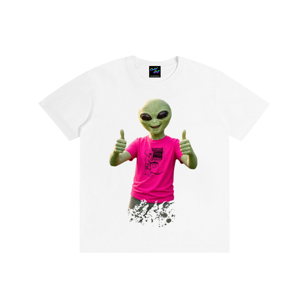 alien,tshirt,funny,shirt,UFO,extraterrestrial,tee,scifi,gamer,thumbsup,space,gift,paranormal,clothing,neon,unique,geek,fashion,nerdy,cool,streetwear,cooles,stuff,game,invader
