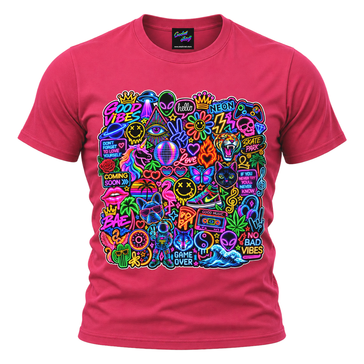 coolest,stuff,tshirt,shirt,tee,unisex,fashion,gift,graphic,apparel,streetwear,casual,clothing,outfit,trendy,neon,collage,stickers,graffiti,rainbow,vibes,alien,ufo,unicorn,tiger,cat,dog,wolf,astronaut,skull,butterfly,flamingo,cactus,palms,waves,rose,cherries,cannabis,pizza,cassette,headphones,music,peace,hearts,smiley,retro,rosepink
