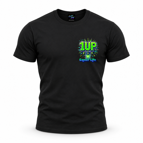 1UP Gamer Life T-Shirt – Retro Arcade Gaming Graphic Tee, Pixel Video Game Gift for Gamers