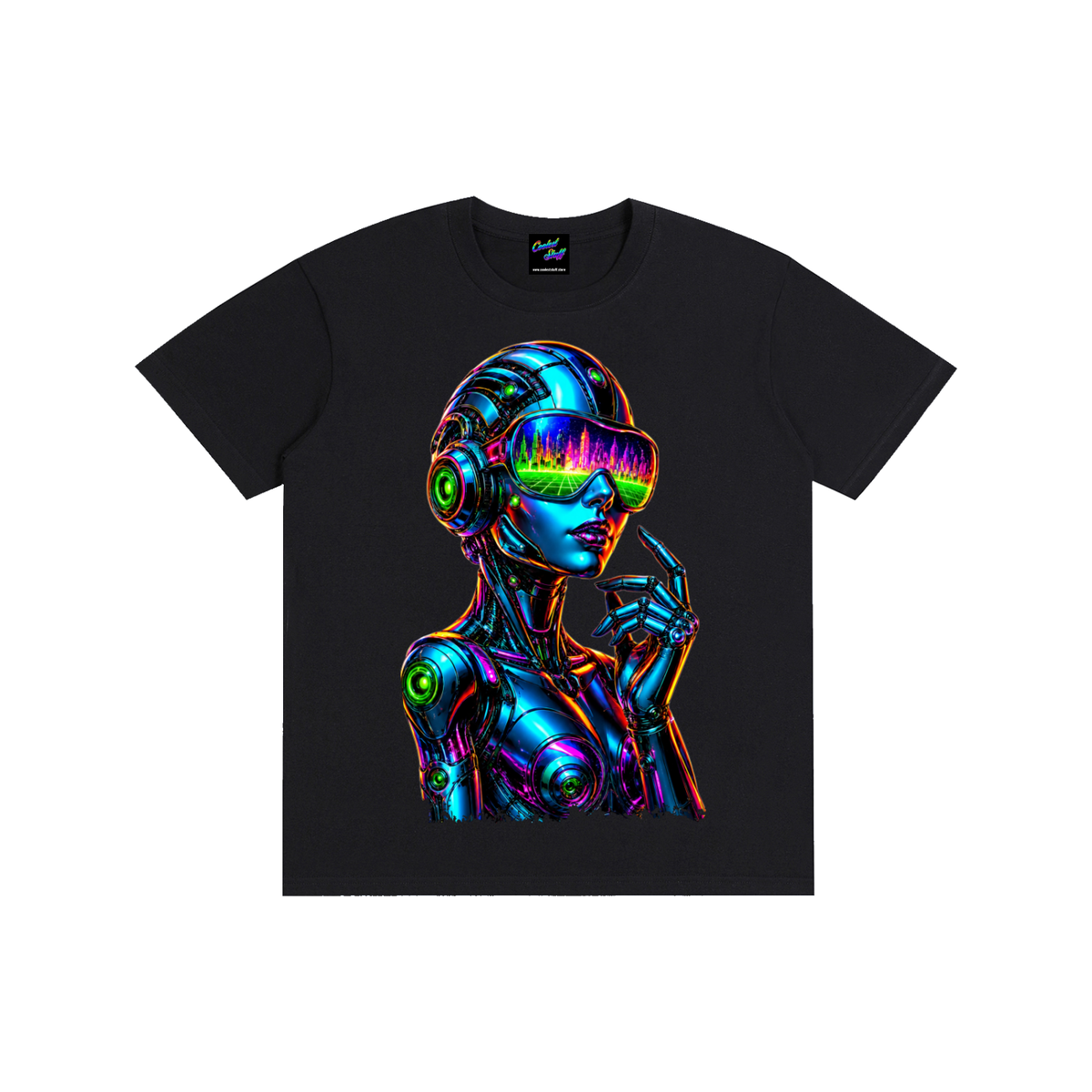 neon,cyber,futuristic,future,graphic,design,colourful,vibrant,bold,fashion,robot,game,women,unisex,tshirt,shirt,tee,coolest,stuff