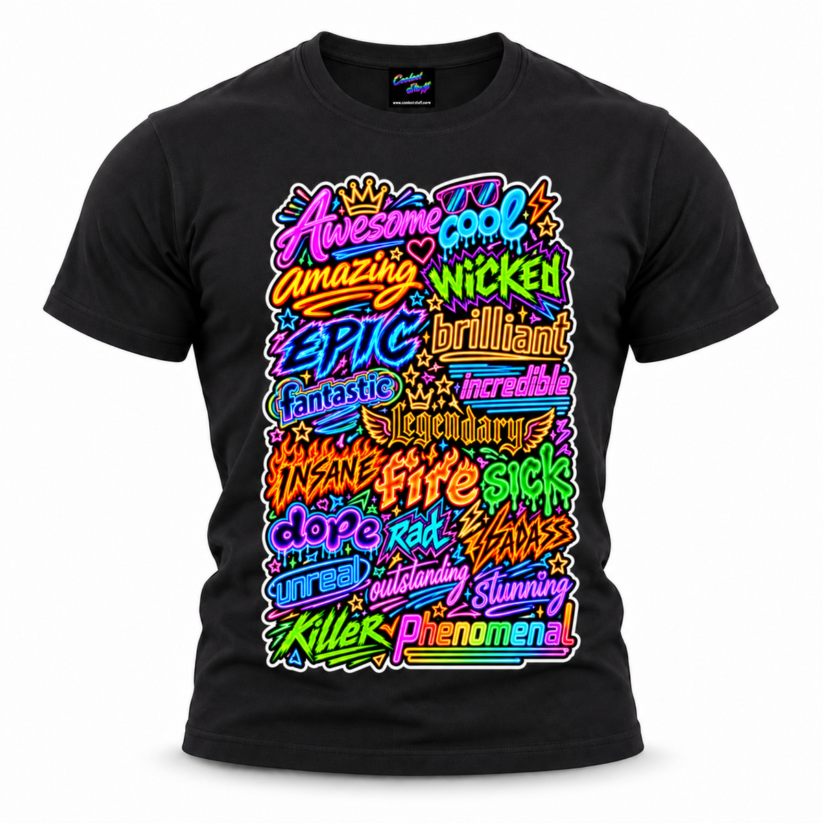 coolest,stuff,tshirt,shirt,tee,unisex,fashion,gift,bold,graphic,apparel,streetwear,casual,awesome,cool,amazing,wicked,epic,brilliant,fantastic,incredible,legendary,insane,fire,sick,dope,rad,badass,unreal,outstanding,stunning,killer,phenomenal,neon,graffiti,typography,collage,rainbow,glowing,lettering,slang,stars,crowns,flames,lightning,sunglasses,black