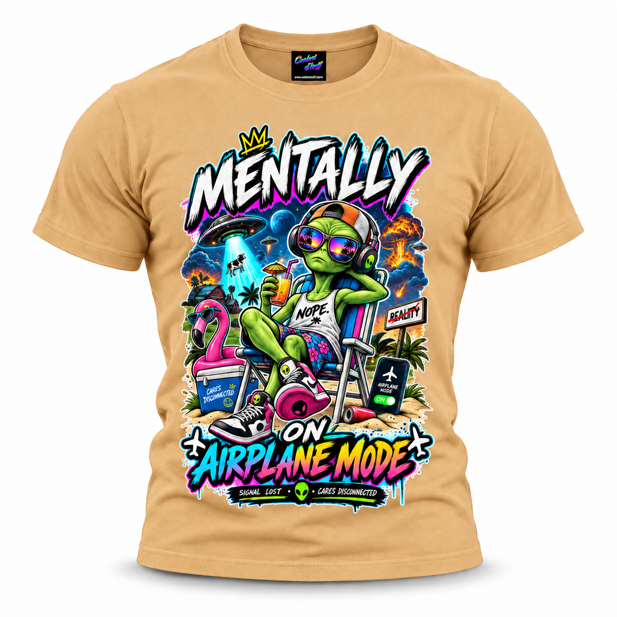 coolest,stuff,tshirt,shirt,tee,unisex,fashion,gift,bold,graphic,apparel,streetwear,casual,alien,airplane,mode,mentally,vacation,relaxation,chill,disconnected,unbothered,humor,sarcasm,tropical,beach,summer,sunglasses,headphones,cocktail,flamingo,ufo,abduction,cow,explosion,palm,graffiti,neon,colorful,cartoon,cosmic,escapism,cap,khaki