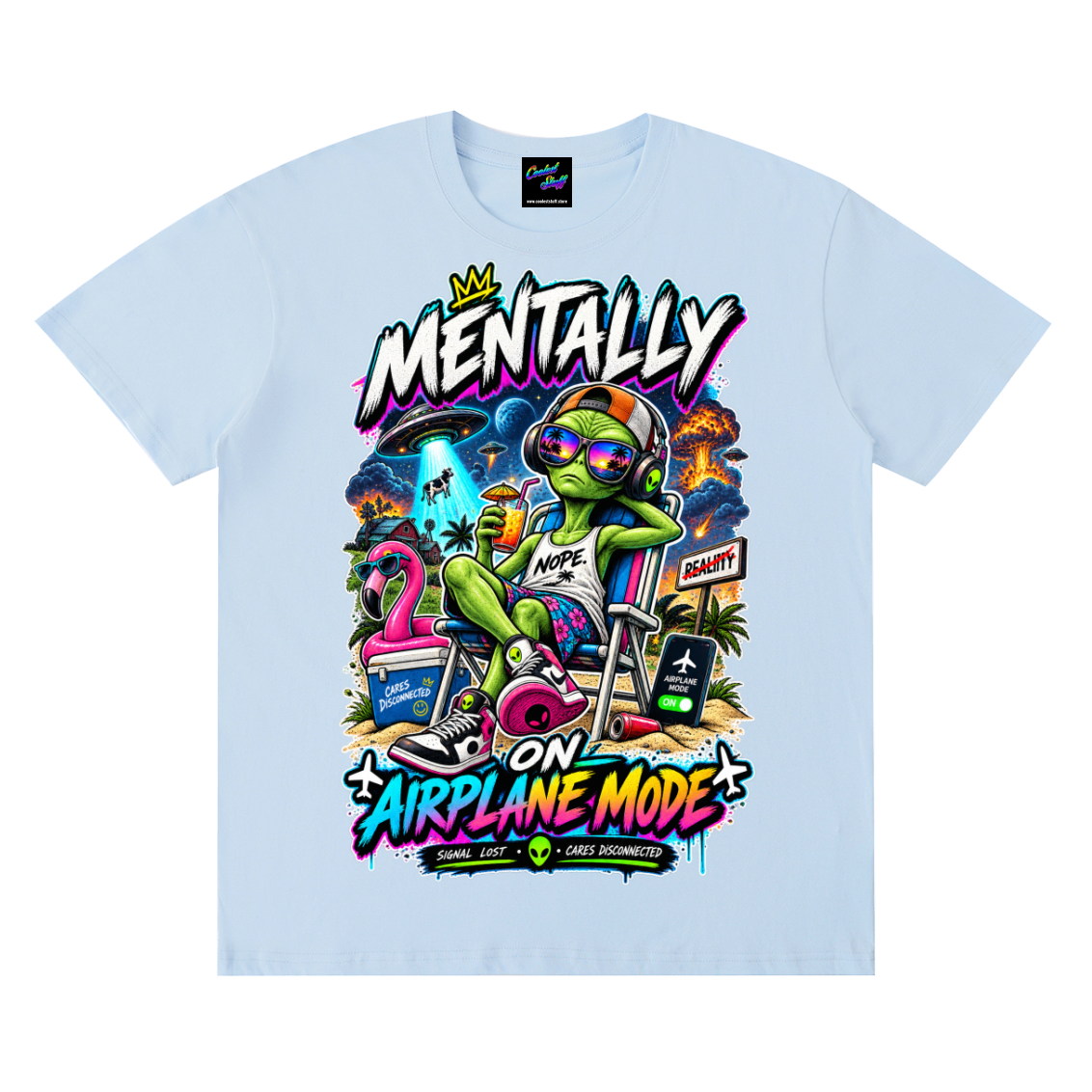 shirt,tshirt,tee,cool,cooleststuff,ufo,alien,mentally,airplane,mode,vibe,funny,graphic,design,trendy,fashion,vacation,extraterrestrial,sarcastic,gift,social,battery,reality,escape,retro,streetwear,neon,travel,gamer,summer,colourful