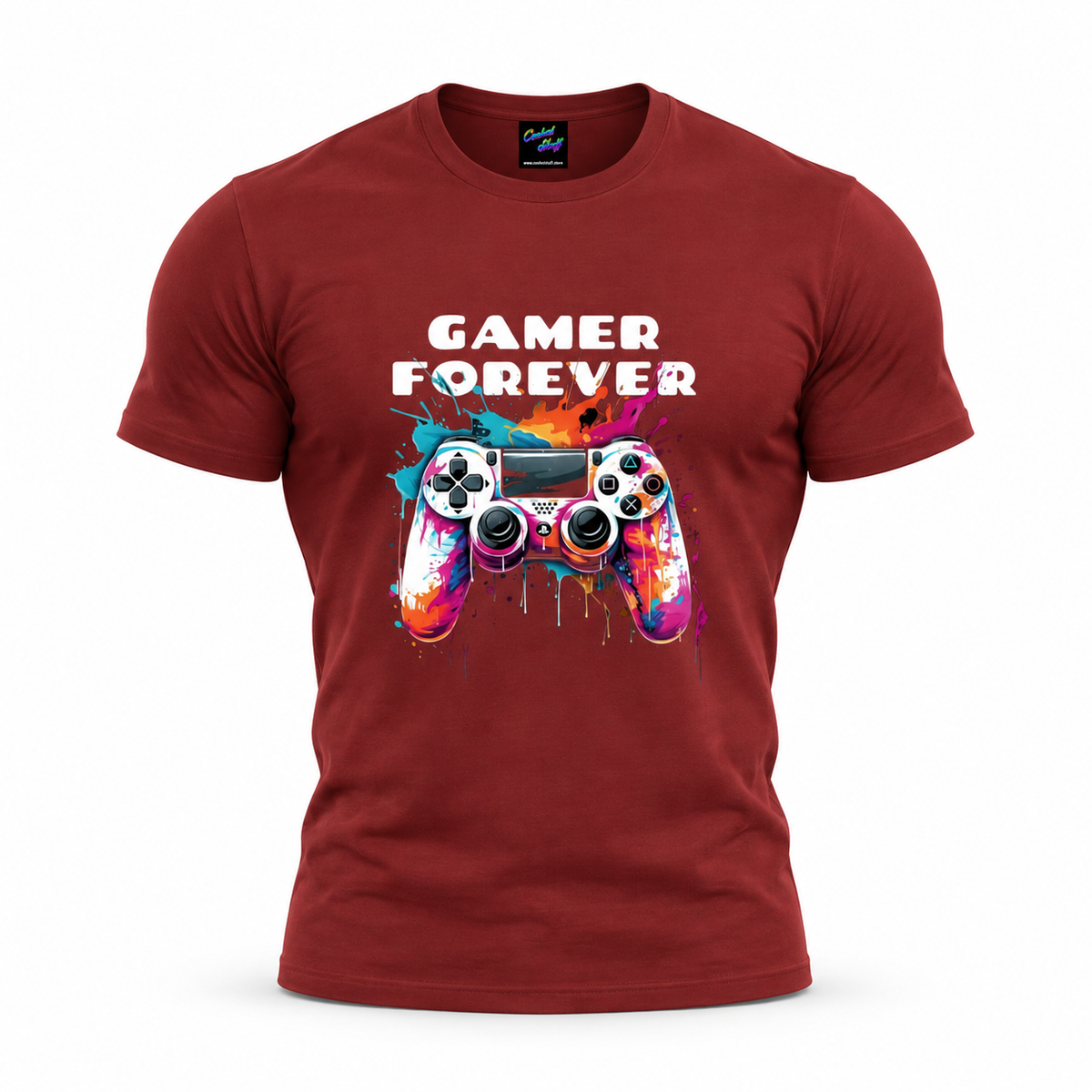 coolest,stuff,tshirt,shirt,tee,unisex,fashion,gift,graphic,apparel,streetwear,casual,clothing,outfit,trendy,gamer,forever,gaming,controller,gamepad,playstation,console,joystick,buttons,graffiti,paint,splatter,drips,colorful,vibrant,cyan,magenta,orange,yellow,white,black,typography,slogan,geek,nerd,esports,multiplayer,player,illustration,red