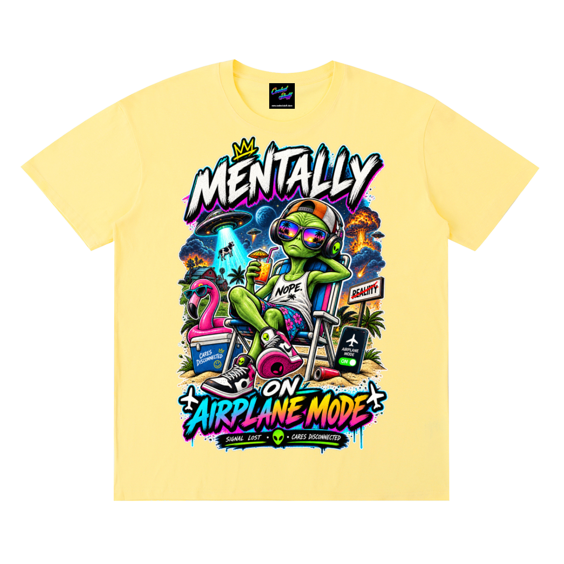 shirt,tshirt,tee,cool,cooleststuff,ufo,alien,mentally,airplane,mode,vibe,funny,graphic,design,trendy,fashion,vacation,extraterrestrial,sarcastic,gift,social,battery,reality,escape,retro,streetwear,neon,travel,gamer,summer,colourful