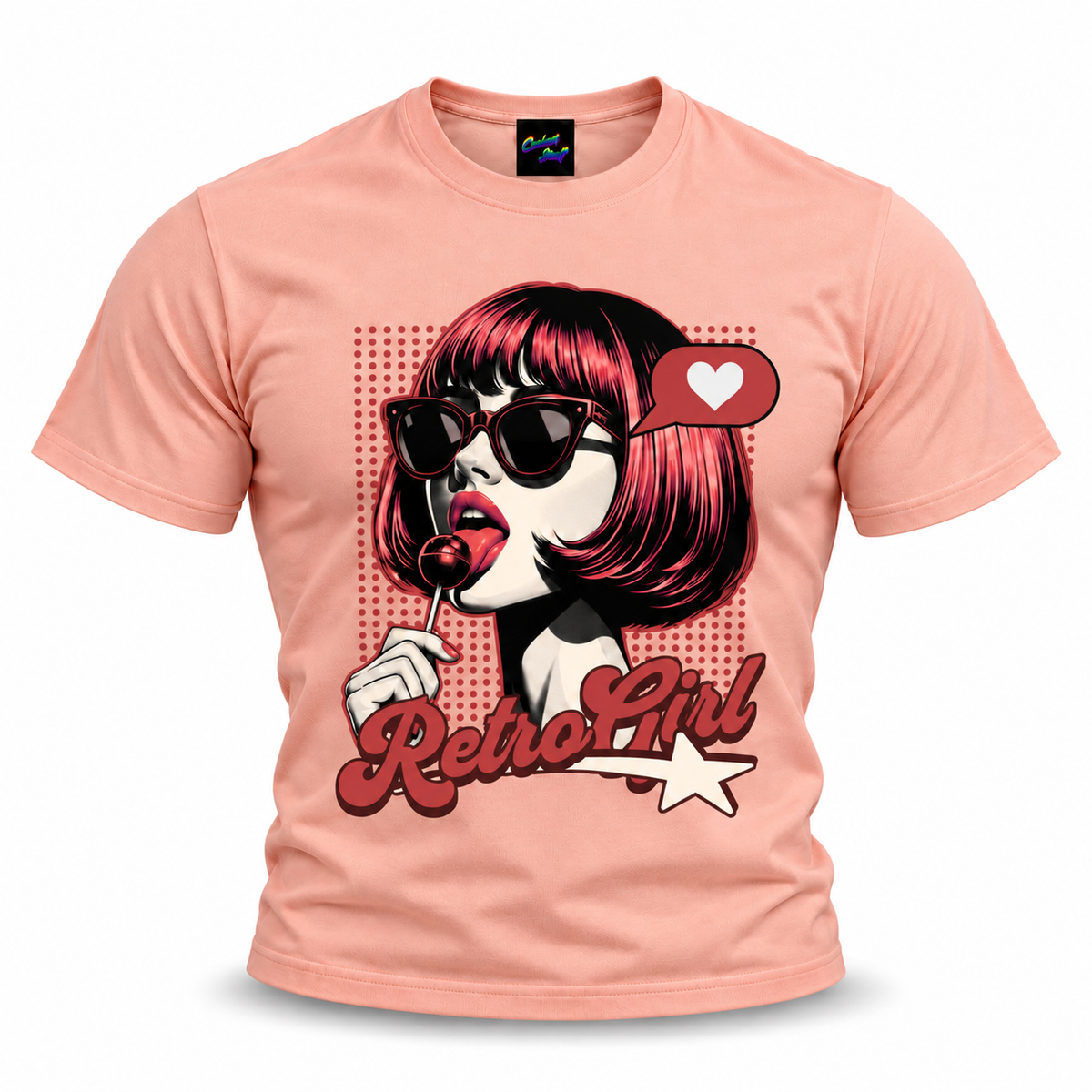 coolest,stuff,tshirt,shirt,tee,unisex,fashion,gift,graphic,apparel,streetwear,casual,clothing,outfit,trendy,retro,girl,popart,vintage,pinup,sunglasses,lollipop,candy,heart,love,star,halftone,dots,bob,bangs,lipstick,portrait,comic,illustration,typography,script,playful,sassy,glamour,nostalgia,rockabilly,pink
