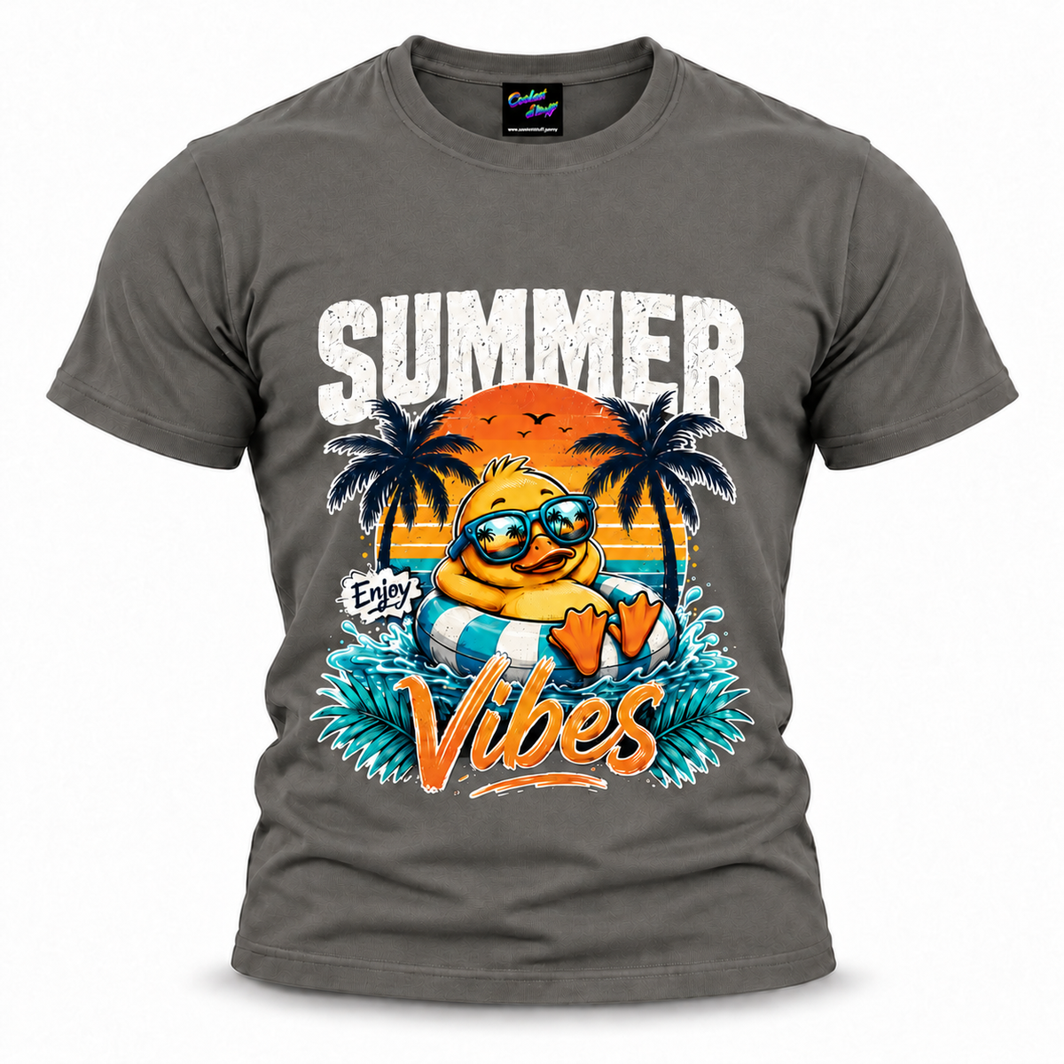 coolest,stuff,tshirt,shirt,tee,unisex,fashion,gift,bold,graphic,apparel,streetwear,casual,clothing,outfit,trendy,summer,vibes,palm,tropical,beach,ocean,sunset,vacation,paradise,island,coastal,holiday,retro,duck,duckling,enjoy,sunglasses,float,inflatable,swimming,pool,nostalgia,gradient,typography,script,stripes,horizon,relaxation,grey