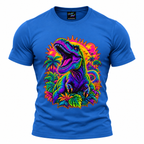 coolest,stuff,tshirt,shirt,tee,unisex,fashion,gift,bold,graphic,apparel,streetwear,casual,dinosaur,tyrannosaurus,prehistoric,predator,carnivore,roaring,teeth,claws,scales,jungle,tropical,palms,foliage,monstera,sun,neon,psychedelic,vaporwave,retro,magenta,cyan,orange,colorful,vibrant,fantasy,comic,illustration,blue