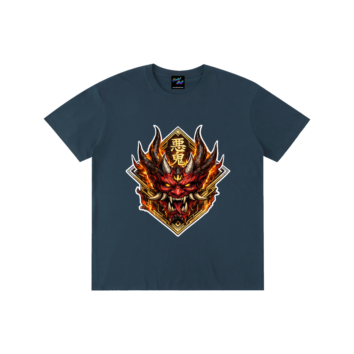 Japanese,oni,mask,demon,tshirt,samurai,shirt,graphic,tee,mythology,clothing,fire,artwork,red,streetwear,anime,dark,fantasy,horned,culture,alternative,tattoo,warrior,aesthetic,manga,gothic,asian,coolest,stuff