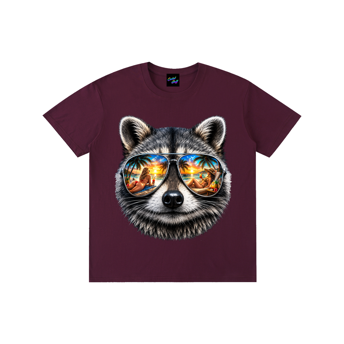 coolest,stuff,raccoon,shirt,tshirt,tee,graphic,tropical,summer,vacation,beach,vibes,mirrored,sunglasses,aviator,palm,tree,sunset,reflection,cocktail,island,life,ocean,lover,apparel,holiday,aesthetic,pardise,resort,wear,gift,colourful,unisex,outfit,fashion,seaside,exotic,lifestyle,animal