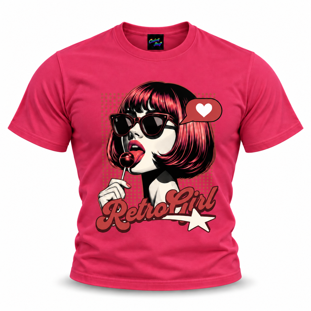 coolest,stuff,tshirt,shirt,tee,unisex,fashion,gift,graphic,apparel,streetwear,casual,clothing,outfit,trendy,retro,girl,popart,vintage,pinup,sunglasses,lollipop,candy,heart,love,star,halftone,dots,bob,bangs,lipstick,portrait,comic,illustration,typography,script,playful,sassy,glamour,nostalgia,rockabilly,rosepink