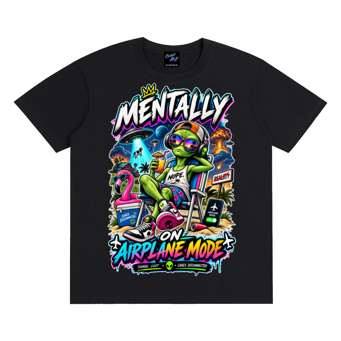 shirt,tshirt,tee,cool,cooleststuff,ufo,alien,mentally,airplane,mode,vibe,funny,graphic,design,trendy,fashion,vacation,extraterrestrial,sarcastic,gift,social,battery,reality,escape,retro,streetwear,neon,travel,gamer,summer,colourful