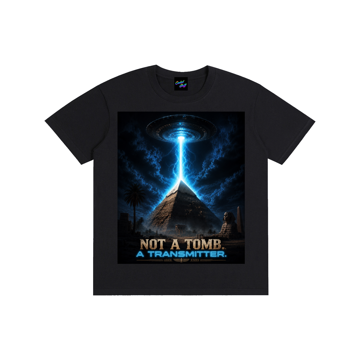 ancient,egypt,egyptian,pyramid,tshirt,tee,shirt,UFO,alien,extraterrestrial,plasma,beam,scifi,science,fiction,conspiracy,theory,technology,aliens,tomb,transmitter,mystery,forbidden,history,artwork,space,cosmic,celestial,futuristic,light,dark,fantasy,cinematic,art,glowing,night,desert,believer,enthusiast,archaeology,legends,mythology,geek,nerd,apparel,gamer,gift,paranormal,unique,graphic,POD,statement,streetwear,CoolestStuff,coolest,stuff