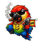 Gangster Rainbow Parrot Cartoon T-Shirt | Funny Bird Graphic Tee with BANG Toy Gun | Colourful Streetwear Design