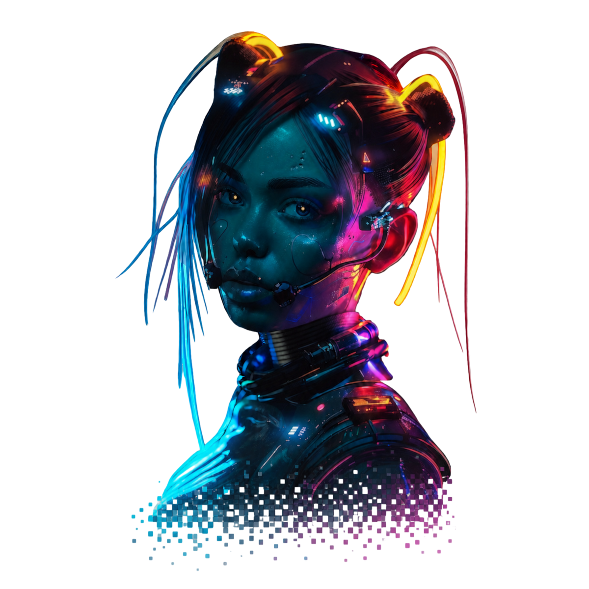 Cyber Neon Girl T-Shirt – Futuristic Streetwear Design