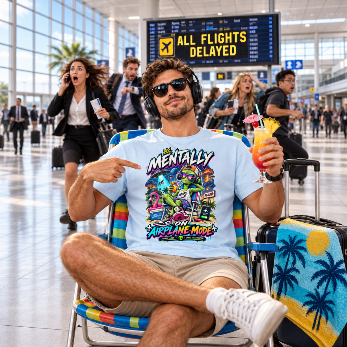 Mentally on Airplane Mode Alien T-Shirt – Funny Introvert Vacation Graphic Tee