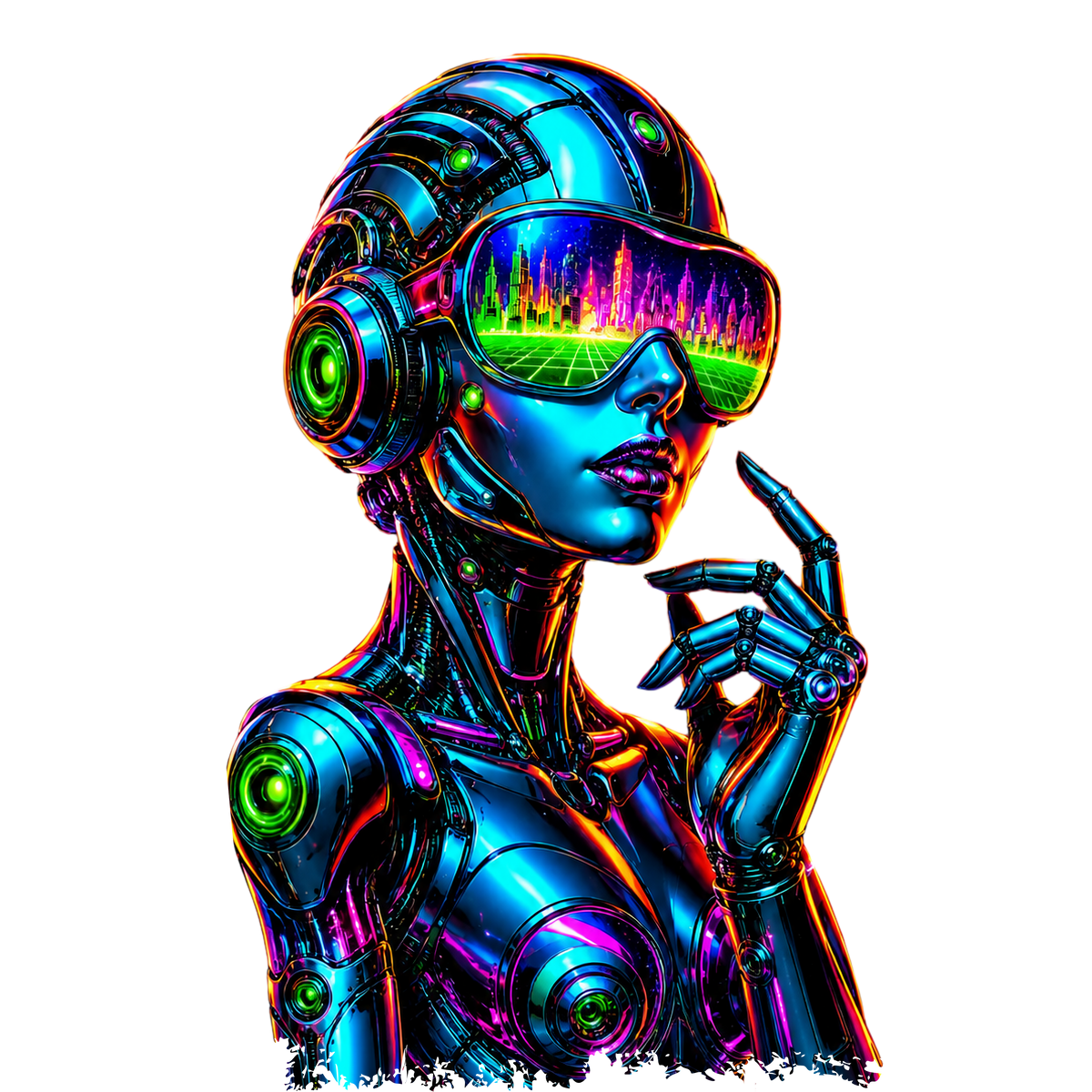 Neon Cyber Girl Android T-Shirt – Futuristic Robot Graphic Tee
