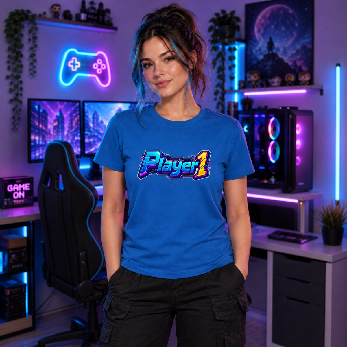 Player 1 Neon Gamer T-Shirt – Retro Arcade Cyber Gaming Tee
