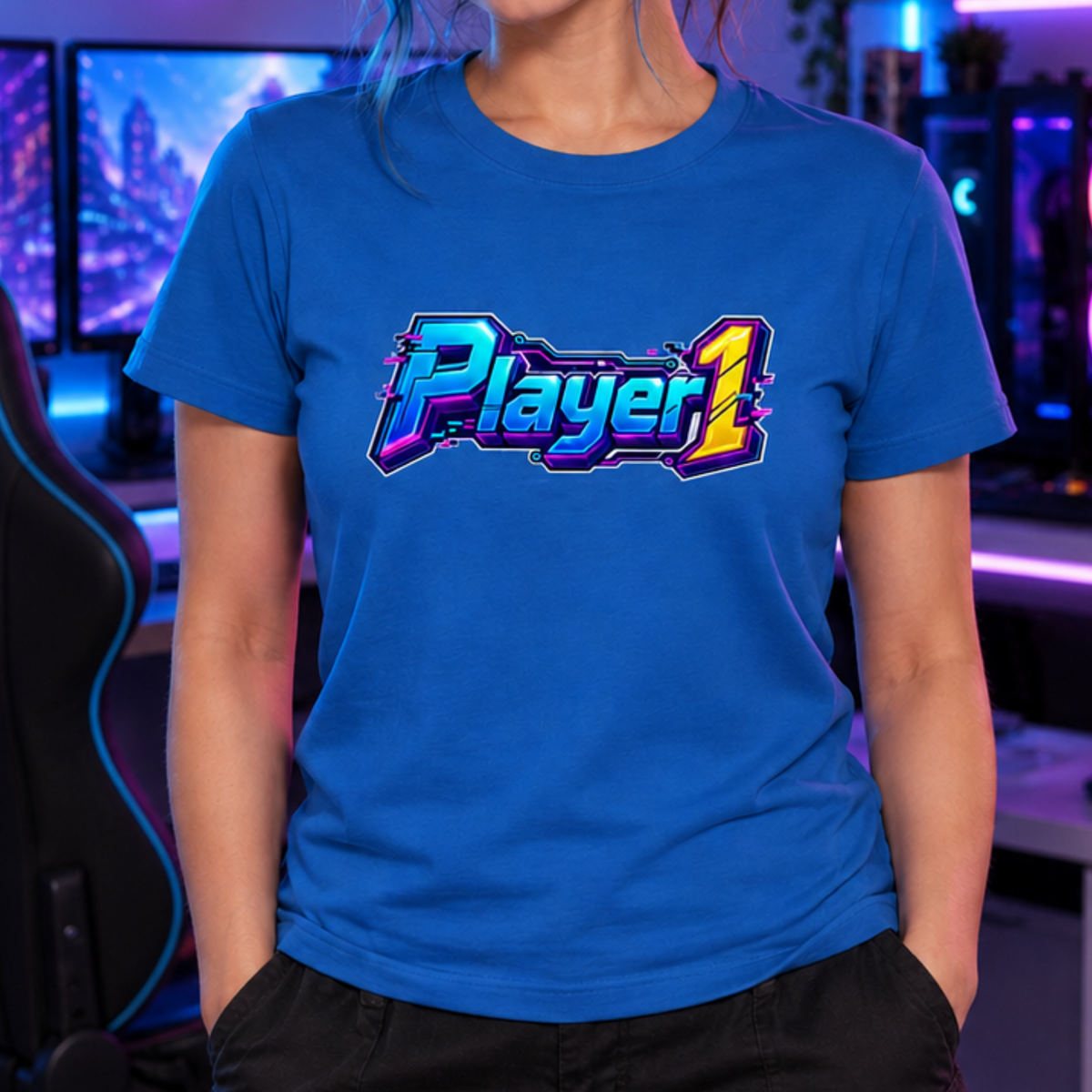 Player 1 Neon Gamer T-Shirt – Retro Arcade Cyber Gaming Tee