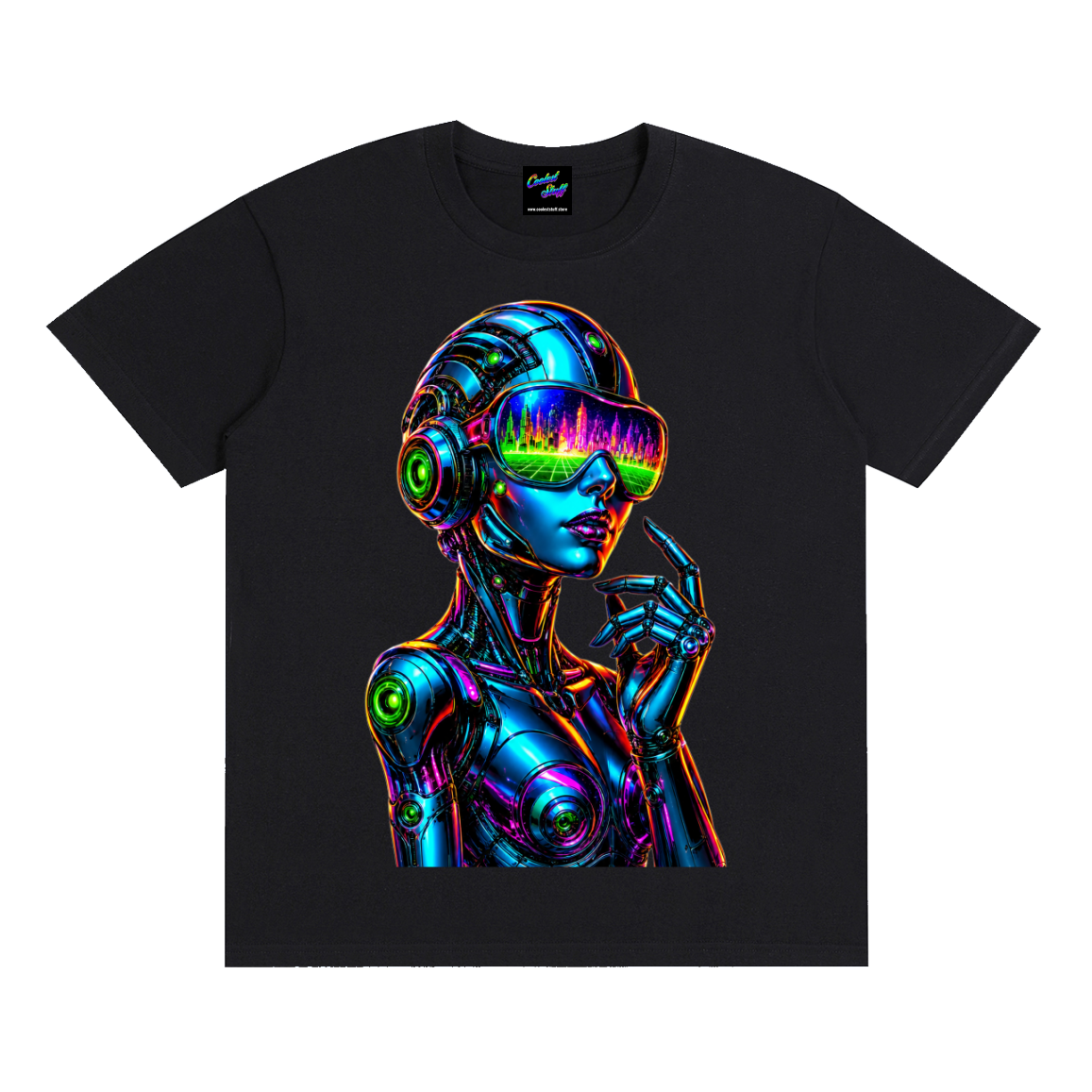 cyber,girl,tshirt,shirt,tee,neon,android,droid,futuristic,robot,cyberpunk,graphic,female,synthwave,clothing,outfit,art,retro,gamer,fashion,city,gift,streetwear,virtual