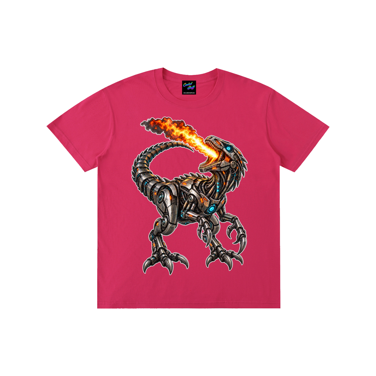robot,velociraptor,shit,fire,breathnig,dinosaur,robotic,tshirt,cyber,tee,graphic,clothing,mechanical,raptor,design,futuristic,gift,cyberpunk,shirt,metallic,artwork,gamer,science,fiction,glowing,unisex,coolest,stuff