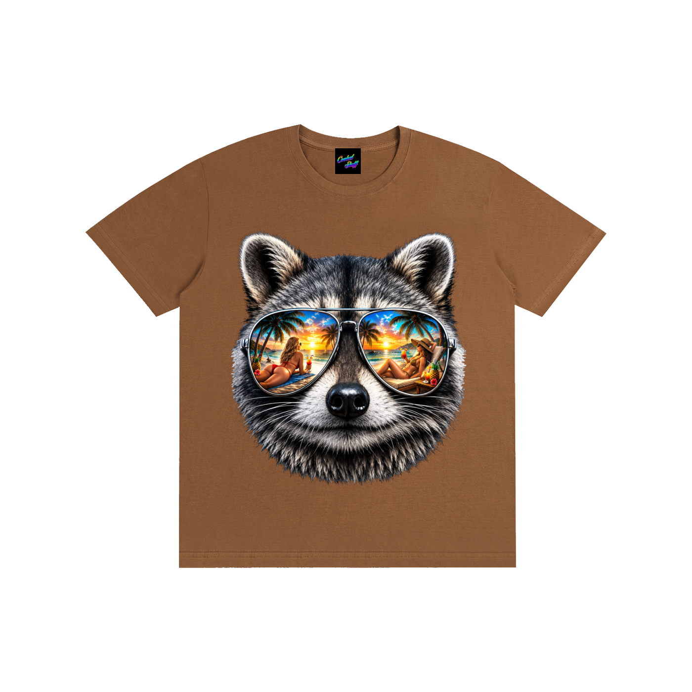 coolest,stuff,raccoon,shirt,tshirt,tee,graphic,tropical,summer,vacation,beach,vibes,mirrored,sunglasses,aviator,palm,tree,sunset,reflection,cocktail,island,life,ocean,lover,apparel,holiday,aesthetic,pardise,resort,wear,gift,colourful,unisex,outfit,fashion,seaside,exotic,lifestyle,animal