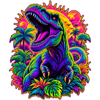 coolest,stuff,tshirt,shirt,tee,unisex,fashion,gift,bold,graphic,apparel,streetwear,casual,dinosaur,tyrannosaurus,prehistoric,predator,carnivore,roaring,teeth,claws,scales,jungle,tropical,palms,foliage,monstera,sun,neon,psychedelic,vaporwave,retro,magenta,cyan,orange,colorful,vibrant,fantasy,comic,illustration,design