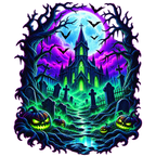coolest,stuff,tshirt,shirt,tee,unisex,fashion,gift,bold,graphic,apparel,streetwear,casual,halloween,haunted,church,cathedral,graveyard,tombstones,crosses,pumpkins,bats,moon,night,gothic,horror,spooky,supernatural,neon,cyan,glowing,fog,trees,branches,roots,pathway,architecture,fantasy,october,autumn,illustration,halloween,haunted,church,cathedral,graveyard,tombstones,crosses,pumpkins,bats,moon,design