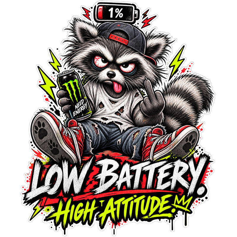 coolest,stuff,tshirt,shirt,tee,unisex,fashion,gift,bold,graphic,apparel,streetwear,casual,raccoon,battery,attitude,low,high,tired,exhausted,sarcasm,humor,rebellious,grumpy,caffeine,energy,drink,burnout,sassy,rude,sneakers,cap,denim,ripped,cartoon,graffiti,grunge,lightning,neon,novelty,design