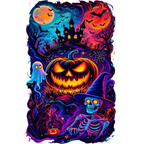 coolest,stuff,tshirt,shirt,tee,unisex,fashion,gift,bold,graphic,apparel,streetwear,casual,halloween,pumpkin,skeleton,skull,witch,ghost,haunted,castle,bats,moon,spiderwebs,graveyard,trees,stars,spooky,horror,gothic,fantasy,neon,psychedelic,swirls,glowing,orange,cyan,magenta,night,october,autumn,illustration,design
